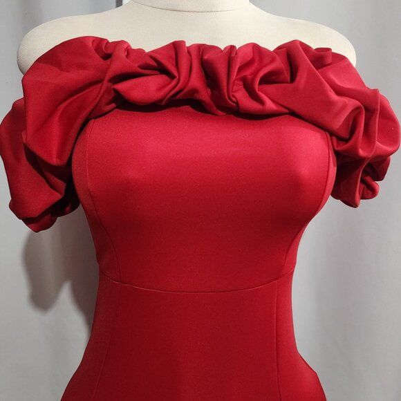 Party Dress | Red Ruffled Off the Shoulder Midi Dress Womens club night out part - Picture 4 of 5